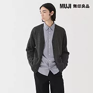 【MUJI 無印良品】男水洗羊毛中密織V領開襟衫 S 墨灰