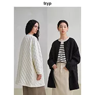 ltyp旅途原品 緹花菱格紋立裁棉服馬甲 簡約高級保暖外套女冬季 M L L 經典黑