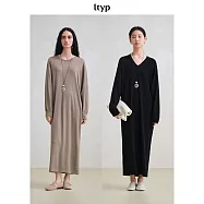 ltyp旅途原品 100%超細美麗諾羊毛小V領連衣裙 極簡優雅T恤長裙子女秋 M L M 灰卡其