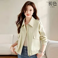 【初色】休閒寬鬆酷帥工裝風格拉鍊扣皺褶縮口翻領長袖夾克外套女外套-淺綠色-16353(M-3XL可選) M 淺綠