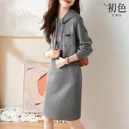【初色】休閒風純色小口袋修身長袖抽繩連帽連衣裙連身短裙-灰色-16344(M-2XL可選) M 灰色