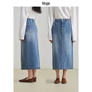 ltyp旅途原品 靛藍染磨白重磅雙紗牛仔半裙女秋 M L M 霧霾藍