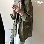 【初色】簡約休閒寬鬆復古編織格紋排扣西裝領長袖外套女外套-綠色-16508(M-XL可選) M 綠色