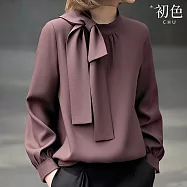 【初色】法式純色圓領綁帶蝴蝶結寬鬆長袖上衣女上衣-豆沙色-16480(M-2XL可選) 2XL 豆沙色