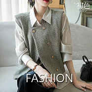 【初色】法式小香風紋理氣質圓領排釦短款外搭馬甲女背心-灰色-16507(M-2XL可選) M 灰色