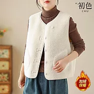 【初色】韓系純色圓領無袖單排扣雙口袋保暖外搭馬甲背心女背心-米白色-16434(M-2XL可選) M 米白色