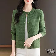 【初色】保暖薄款純色圓領單排釦長袖針織衫外套女外套-共5色-39718(F可選) FREE 綠色