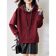 【MsMore】 拼接假兩件連帽時髦亮麗上衣# 126522 2XL 紅色