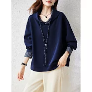 【MsMore】 拼接假兩件連帽時髦亮麗上衣# 126522 4XL 藍色