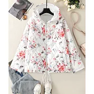 【ACheter】 萬紫千紅連帽棉服印花抽繩保暖外套# 126559 XL 紅色