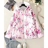 【ACheter】 萬紫千紅連帽棉服印花抽繩保暖外套# 126559 XL 粉紅色