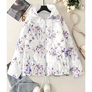 【ACheter】 萬紫千紅連帽棉服印花抽繩保暖外套# 126559 L 紫色