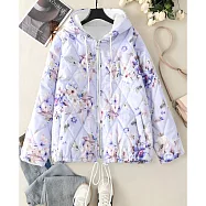 【ACheter】 萬紫千紅連帽棉服印花抽繩保暖外套# 126559 XL 紫藍色