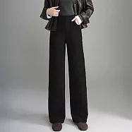 【MsMore】 羊絨感毛呢高腰寬鬆百搭氣質時尚窄版直筒長褲# 126482 3XL 黑色