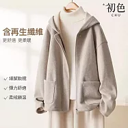 【初色】休閒風純色落肩長袖拉鍊雙口袋連帽夾克外套女外套-燕麥色-16669(M-2XL可選) XL 燕麥色