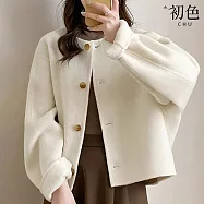 【初色】小香風純色排釦長袖圓領毛呢大衣外套女外套-共3色-16618(M/L可選) L 米白色