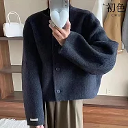 【初色】小香風純色排釦長袖圓領毛呢大衣外套女外套-共3色-16618(M/L可選) L 深灰色