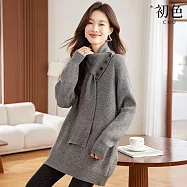 【初色】韓系慵懶純色軟糯寬鬆圍巾領中長款長袖毛衣上衣女上衣-共3色-16635(F可選) F 灰色