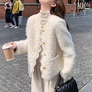 【初色】休閒寬鬆小香風輕奢蕾絲邊排扣V領長袖開衫外套女外套-米杏色-16653(M-XL可選) M 米杏色