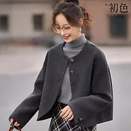 【初色】通勤風純色圓領長袖排釦口袋大衣外套女外套-灰色-16625(M-XL可選) M 灰色