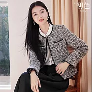 【初色】簡約休閒小香風輕奢高雅排釦圓領長袖開衫外套女外套-灰色-16631(M-2XL可選) L 灰色