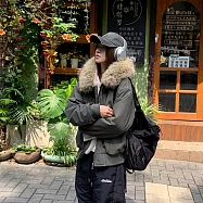 【MsMore】 美式復古座山雕派克加厚仿兔毛工裝外套# 126698 XL 綠色