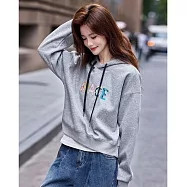 【MsMore】 寬鬆休閒連帽字母刺繡長袖T上衣# 126715 M 灰色