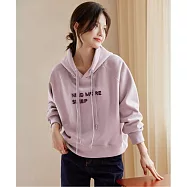 【MsMore】 加絨加厚連帽T美拉德穿搭繡花字母上衣# 126719 L 玫紅色