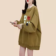 【MsMore】 貝貝絨加绒加厚假兩件半高領T寬鬆中長上衣# 126724 XL 綠色