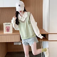 【MsMore】 緹花假2件加絨加厚長袖T上衣# 126726 2XL 綠色