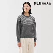 【MUJI 無印良品】女安地斯羊毛緹花針織衫 S 灰紋樣