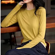 【MsMore】 疊色交響棉混紡拼色圓領長袖T恤內搭上衣# 126609 L 黃色