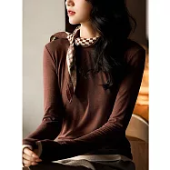 【MsMore】 疊色交響棉混紡拼色圓領長袖T恤內搭上衣# 126609 L 咖色