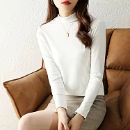 【MsMore】 德絨荷葉邊半高領長袖內搭上衣# 126624 M 白色