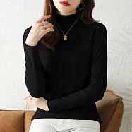 【MsMore】 德絨荷葉邊半高領長袖內搭上衣# 126624 L 黑色