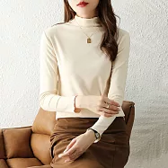 【MsMore】 德絨荷葉邊半高領長袖內搭上衣# 126624 XL 杏色