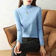 【MsMore】 德絨荷葉邊半高領長袖內搭上衣# 126624 XL 藍色