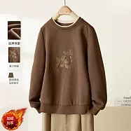 【MsMore】 重工刺繡加厚加絨保暖時尚上衣# 126618 XL 咖色