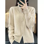 【MsMore】 大碼減齡氣質寬鬆拉鍊羊毛感針織衫外套上衣# 126691 FREE 米色