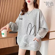 【初色】卡通兔子印花寬鬆休閒薄款愛心提花圓領長袖大口袋T恤上衣女上衣-共2色-39939(M-2XL可選) 2XL 灰色