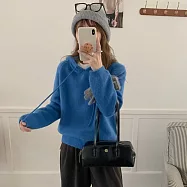 【MsMore】 克萊因藍寬鬆連帽長袖針織上衣# 126732 FREE 藍色