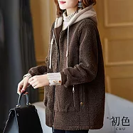 【初色】大碼寬鬆拼接大口袋加厚保暖抽繩連帽外套-共2色-65161(M-2XL可選) L 咖啡色