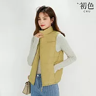 【初色】簡約休閒保暖防潑水收納式拉鍊立領無袖羽絨外套背心馬甲外套女外套-共11色-16519(M-3XL可選) M 黃色