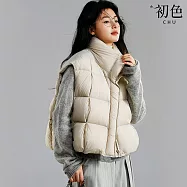 【初色】休閒洋氣加厚保暖純色立領無袖羽絨馬甲背心外套女外套-共3色-16538(S/M可選) S 米白色