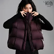 【初色】休閒洋氣加厚保暖純色立領無袖羽絨馬甲背心外套女外套-共3色-16538(S/M可選) S 藍紫色