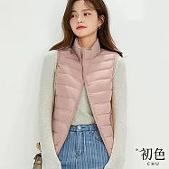 【初色】簡約休閒保暖防潑水收納式拉鍊立領無袖羽絨外套背心馬甲外套女外套-共11色-16519(M-3XL可選) 3XL 粉紅色