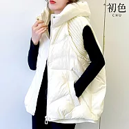 【初色】純色連帽拉鍊無袖拼接鴨絨羽絨外套鴨絨保暖防風禦寒馬甲背心女背心-共7色-16541(M/L可選) M 白色