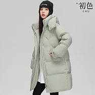 【初色】韓版簡約寬鬆顯瘦過膝長款連帽長袖保暖加厚羽絨外套女外套-共3色-16540(M/L可選) M 綠色