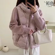 【初色】甜美風休閒保暖寬鬆厚款純色拼接連帽長袖針織羽絨外套女外套-共4色-16542(S/M可選) S 粉色