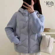 【初色】甜美風休閒保暖寬鬆厚款純色拼接連帽長袖針織羽絨外套女外套-共4色-16542(S/M可選) S 藍色